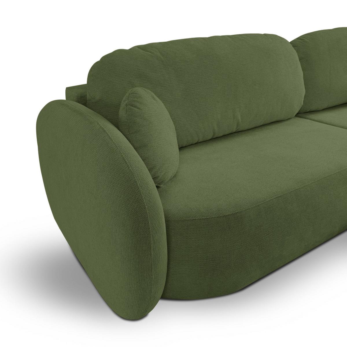 ECKSOFA AMICO R-S Olivgrün Geflochtener Stoff mit Schlaffunktion - Olivgrün, Holz (248/174cm) - MASSENO