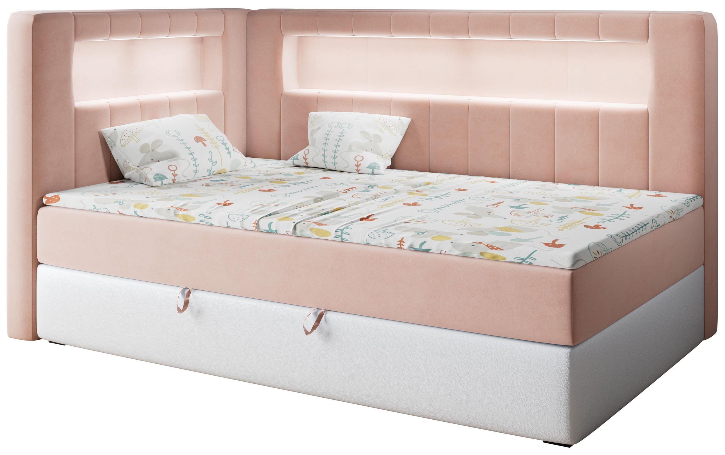 BOXSPRINGBETT JUNIOR GOLD 3 90/200 Rosa/Weiß - linke Seite - Rosa/Weiß, Holz/Textil (90/200cm) - MKS