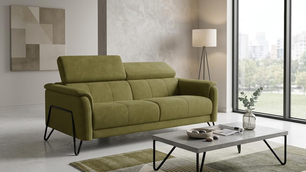 SOFA RODEN 3-Sitzer, olive, Veloursstoff - Grün, Holz/Textil (194/82/103cm) - Wozimo