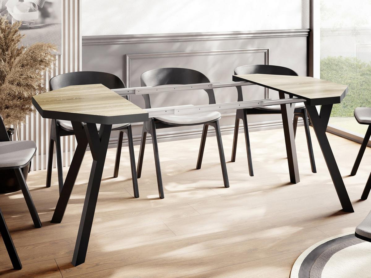 ESSTISCH Desmond achteckiger ausziehbarer, Sonoma Eiche 100-150/100/76 cm - Schwarz/Sonoma Eiche, Holz/Holzwerkstoff (100/150/76cm) - WFL GROUP