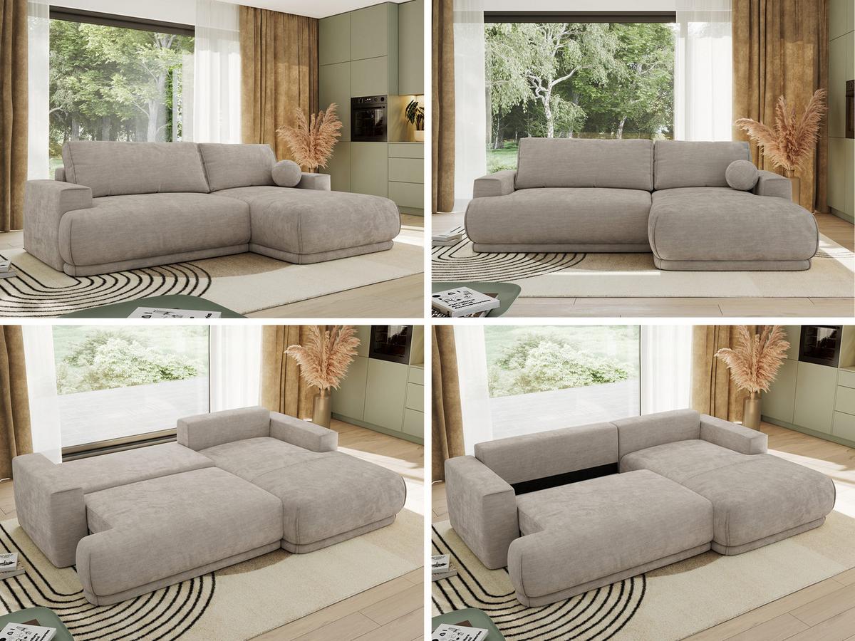 ECKSCHLAFSOFA RINA L Hellgrau Schenille glatt - rechts - Hellgrau/Schwarz, Kunststoff/Textil (170/267cm) - MKS