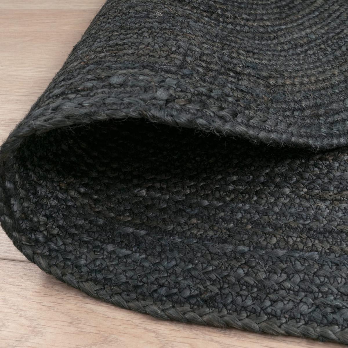 NATURTEPPICH handgewebt wendbar, im Boho-Stil, Anthrazit, Ø 80 cm - Anthrazit, Textil (80/80cm) - KADIMA DESIGN