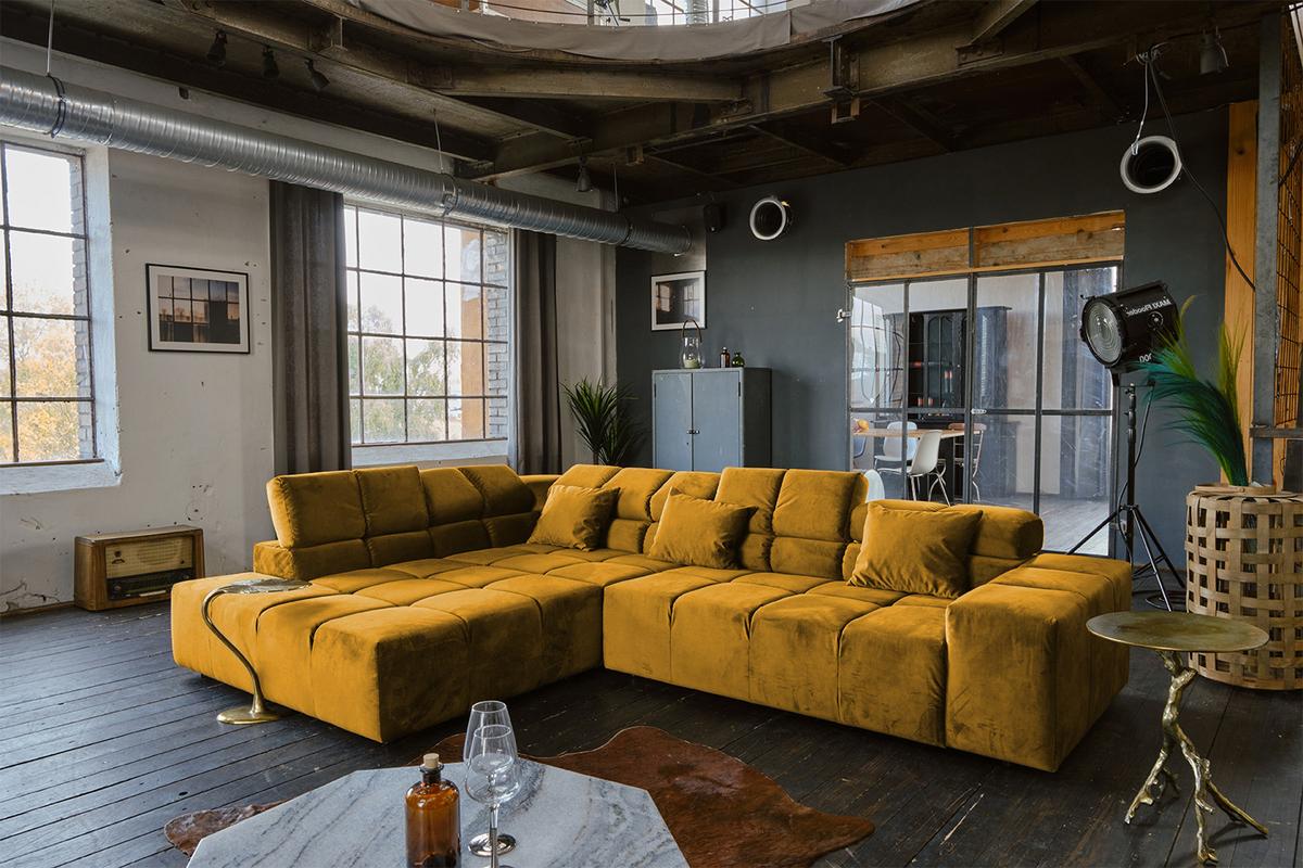 ECKSOFA MIT MOTORISCHEM SITZVORZUG NEVADA Gelb Velvet Relaxfunktion - Currygelb/Gelb, Textil (319/215cm) - KAWOLA