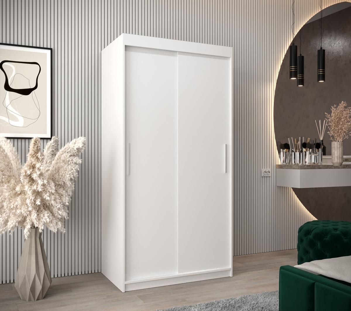 SCHIEBETÜRENSCHRANK TOKYO 200/100/62 2-türig - Silberfarben/Weiß, Holz/Kunststoff (100/200/62cm) - MÖBEL KRYSPOL