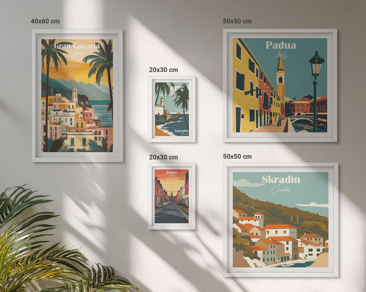 BILDER SET 5er Set - 50x50 cm & 20x30 cm & 40x60 cm Weißer Rahmen - Retro-Stadtansichten Sedona Sintra - Weiß, Kunststoff (40/60cm) - TULUP