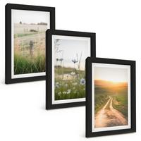 BILDER SET 3er Set - 20x30 cm Schwarzer Rahmen - Landschaften Natur Felder Weg - Schwarz, Kunststoff (20/30cm) - TULUP