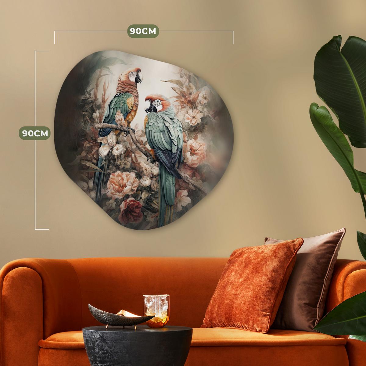 WANDBILD Papageien - Vögel - Natur - Blumen Room Decor 90x90 cm - Baltimorefarben, Kunststoff (90/90cm) - MuchoWow
