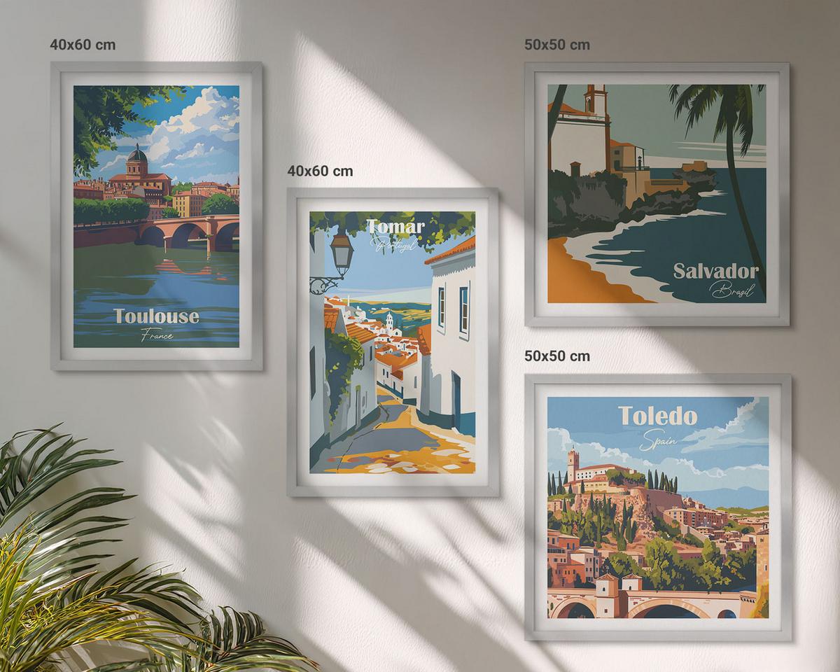 BILDER SET 4er Set - 50x50 cm & 40x60 cm Silberner Rahmen - Retro-Stadtgrafiken - Silberfarben, Kunststoff (50/50cm) - TULUP