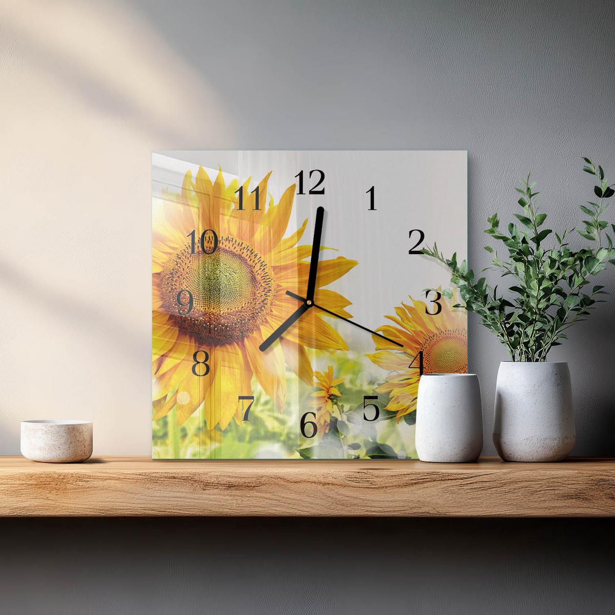 WANDUHR aus Glas 30x30 cm - Sonnenblume - Gelb, Glas (30/30/0.4cm) - TULUP