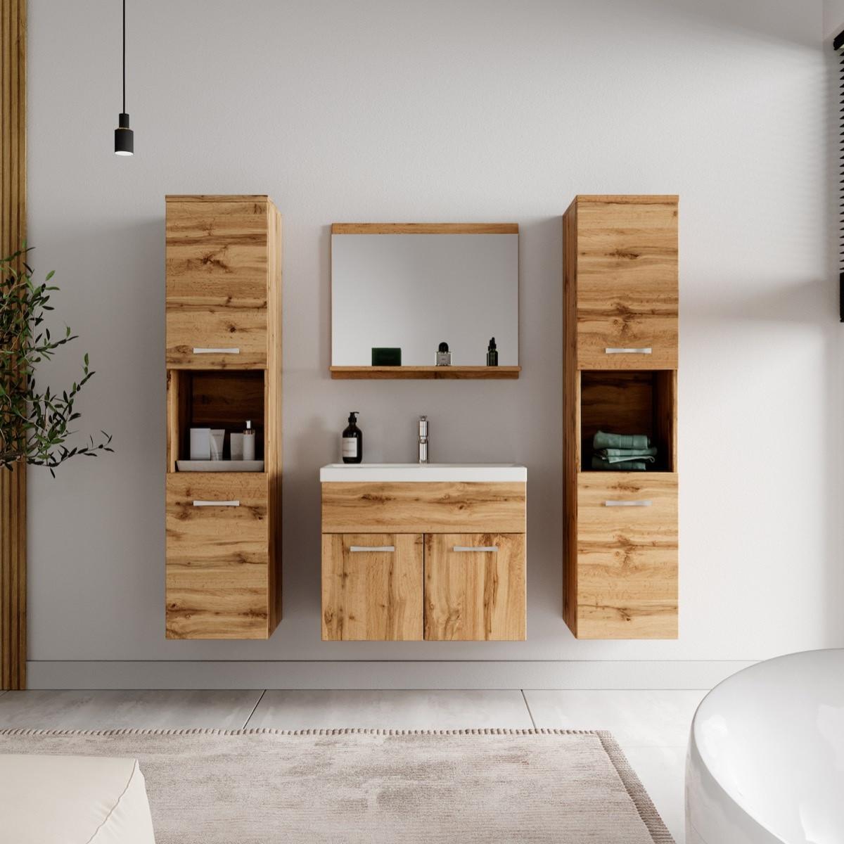 BADMÖBEL-SET Montreal 5 Teile Eiche - 60 x 35 x 51 cm - Eichefarben, Holz (60/51/35cm) - Badplaats