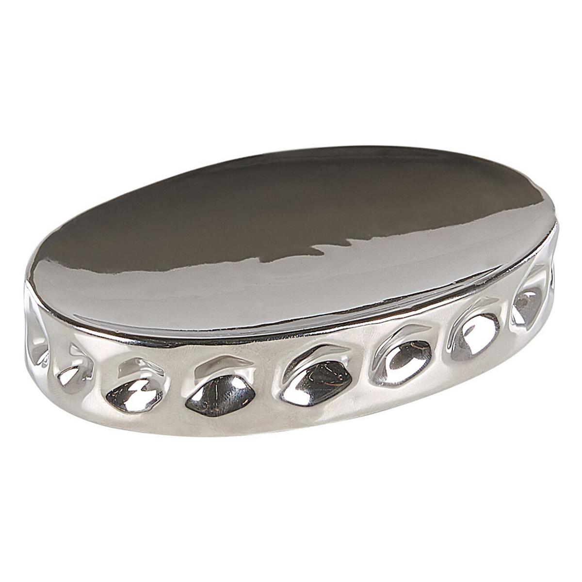 BADEZIMMER Set 5-teilig Keramik silber Tirua - Silberfarben, Keramik (13/34/11cm) - Beliani