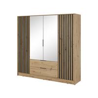 DREHTÜRENSCHRANK NELIANA 206/200/51 cm 4-türig mit Spiegel Eiche Artisan - Eiche Artisan, Holzwerkstoff (206/200/51cm) - MASSENO