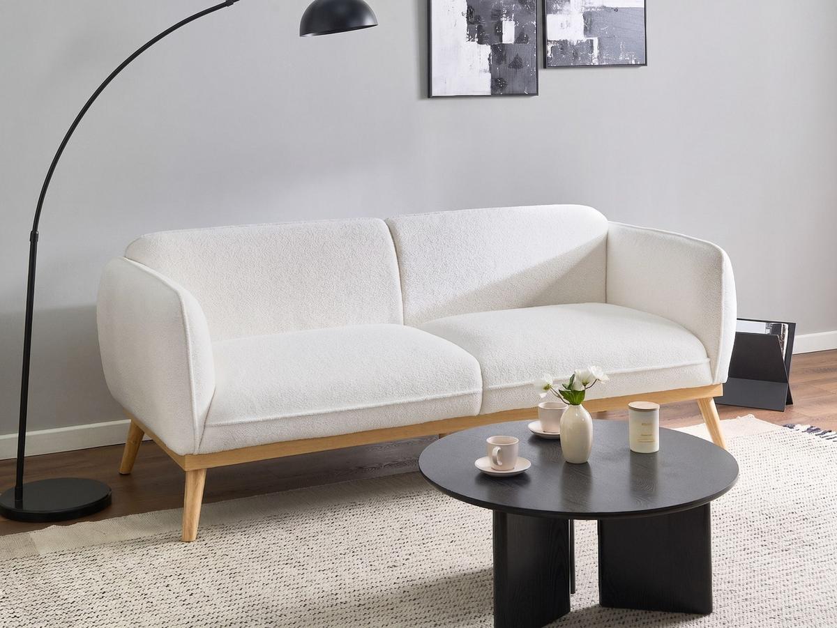 3-SITZER-SOFA Bouclé Weiß Ljung - Hellbraun, Textil (210/82/82cm) - Beliani