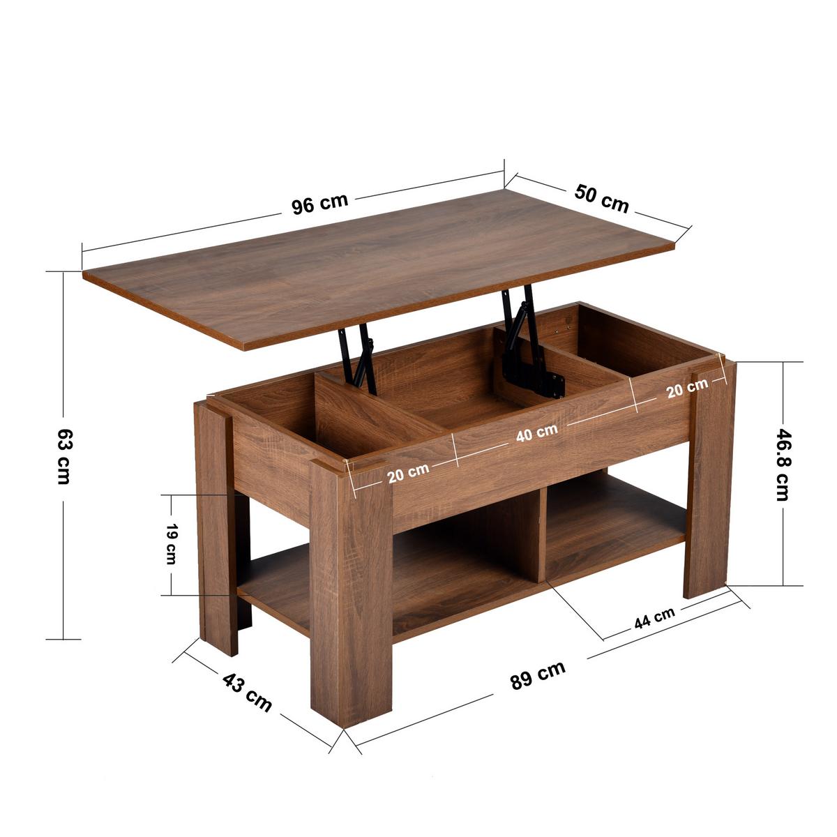 COUCHTISCH mit Lift-Top, Stauraum und Ablagefach, Eiche Optik - Goldfarben/Weiß, Holz (96/50/47cm) - Urban Meuble