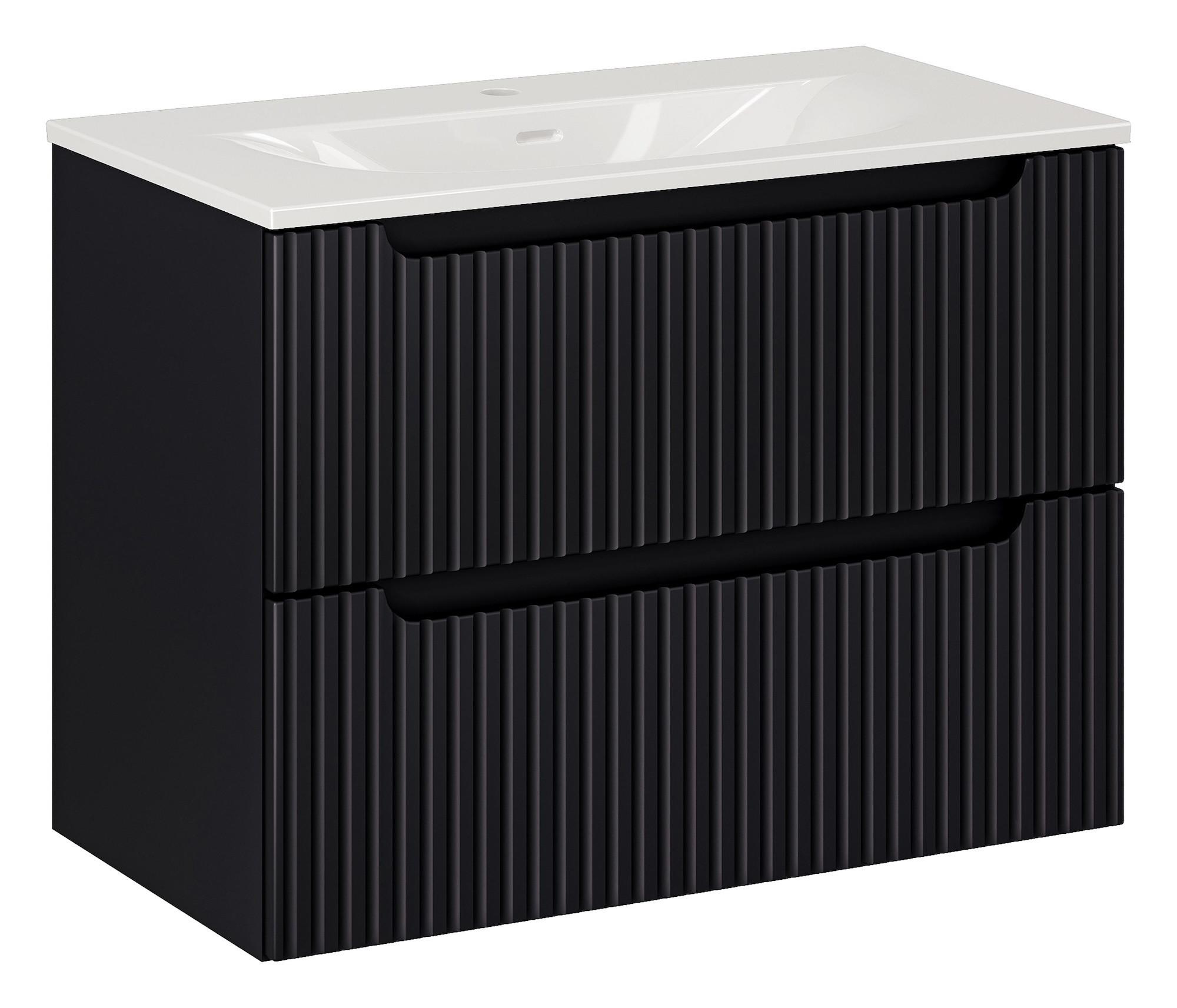 BADMÖBEL-SET Nova 2 Teile Schwarz Matt - 80 x 40 x 58 cm - Schwarz, Holz (80/58/40cm) - Badplaats