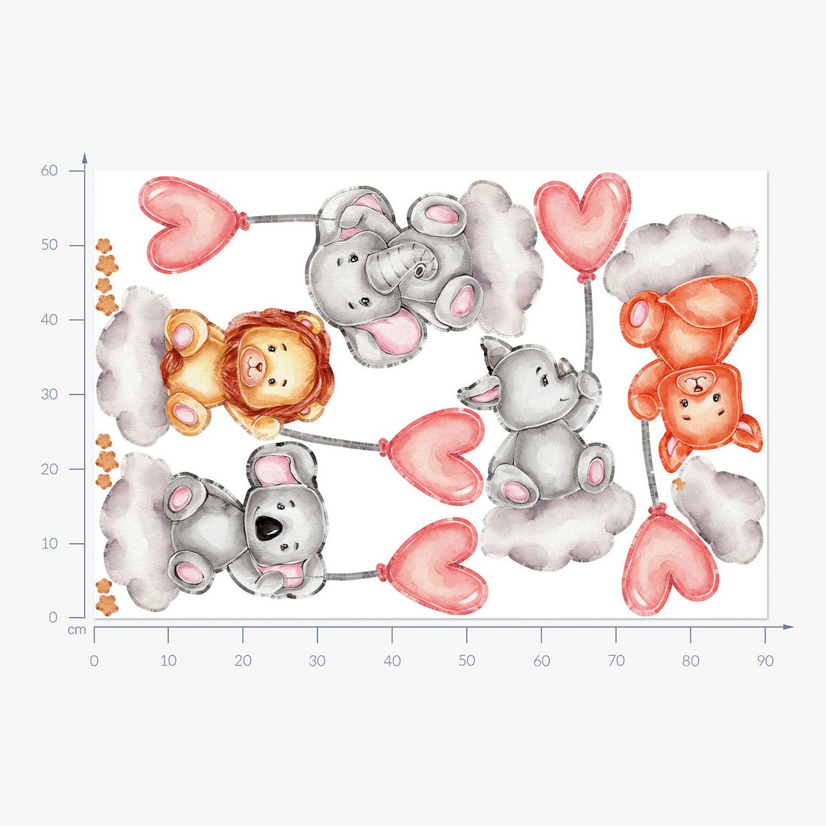 WANDAUFKLEBER 60x90cm - Tiere mit Luftballons - Multicolor, Kunststoff (60/90/0.1cm) - Wallfluent