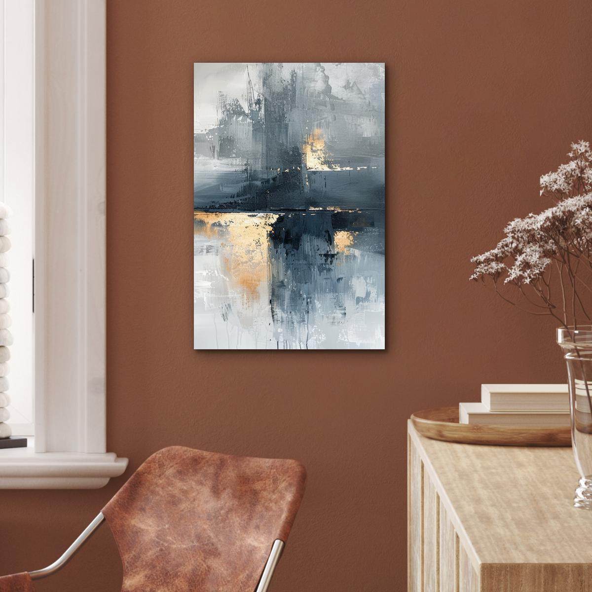 METALLBILD Kunst - Grau - Gold - Abstrakt Deko Schlafzimmer 40x60 cm - Dunkelgrau, Metall (40/60cm) - MuchoWow