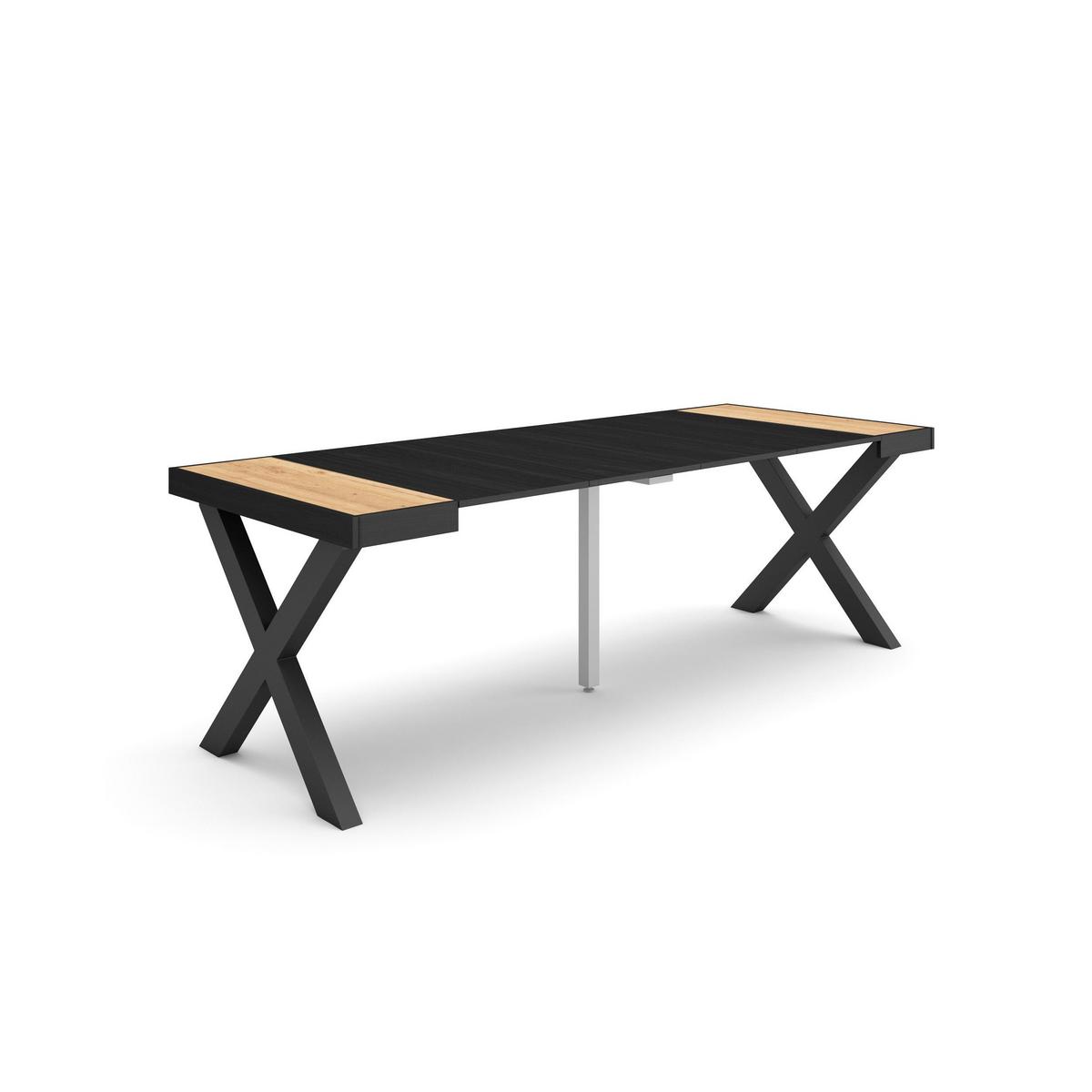 KONSOLENTISCH ausziehbar 58 bis 222cm, für 10 Gäste, eiche, schwarz, 90/58/73cm - Multicolor/Schwarz, Holzwerkstoff (90/222/73cm) - Skraut Home