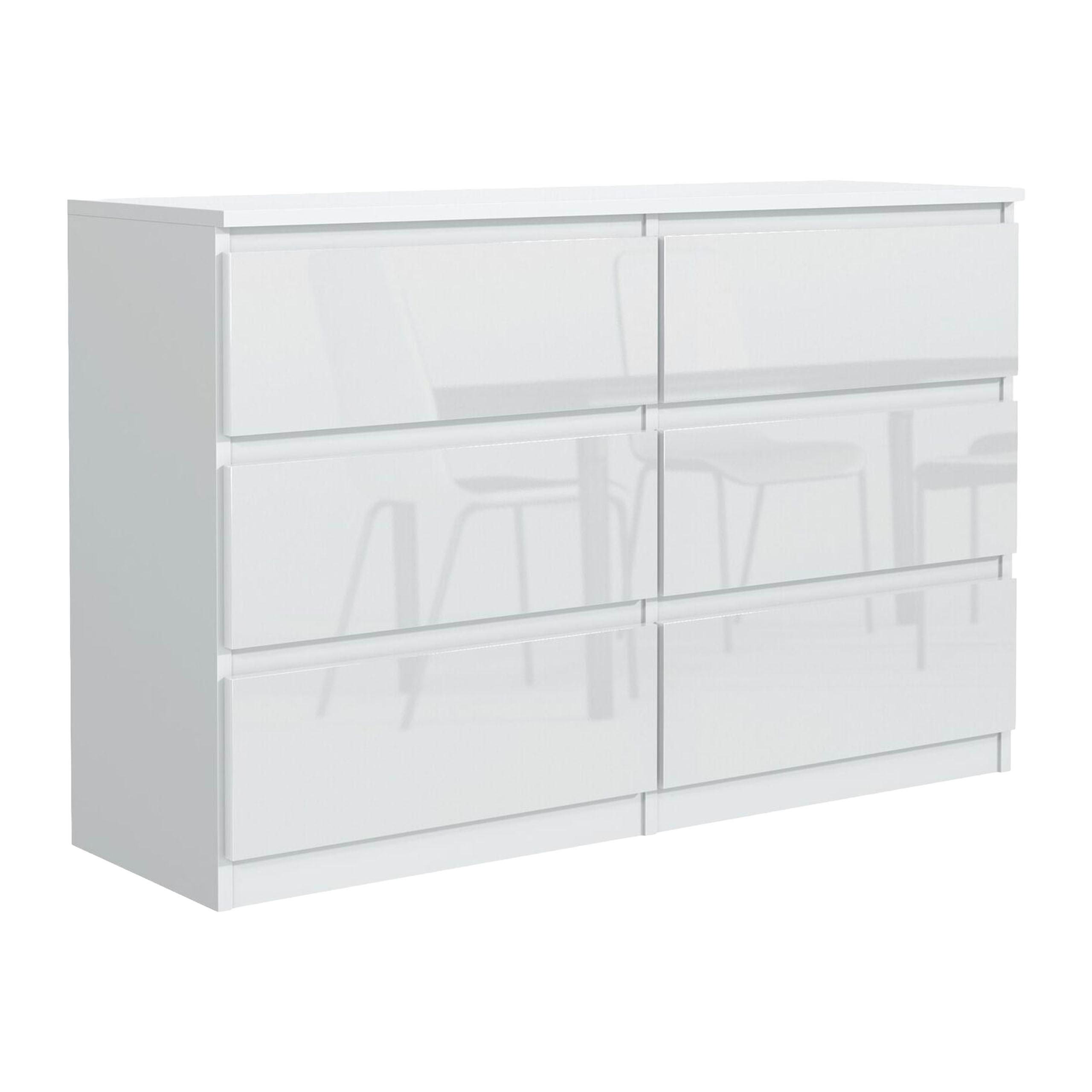 KOMMODE NUDO 138,5/78,5/39cm mit 6 Schubladen Türen Weiß - Weiß Hochglanz/Weiß, Holzwerkstoff (138.5/78.5/39cm) - MASSENO