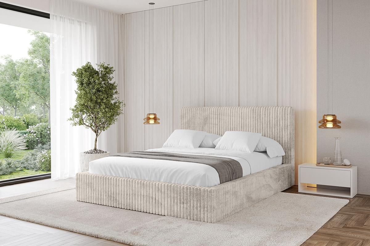 POLSTERBETT mit Bettkasten und Lattenrost, Bett mit Matratze H3/H4 - ALOVA-V1 120x200 Creme - Creme, Holzwerkstoff/Textil (120/200cm) - ALTDECOR