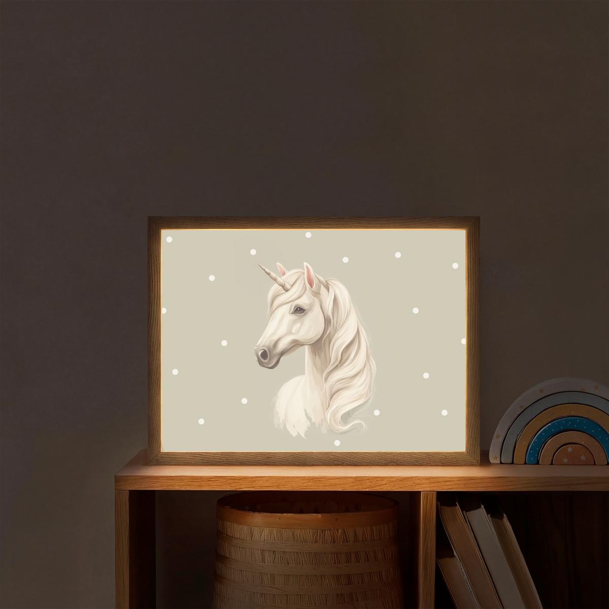 NACHTTISCHLAMPE MIT AKKU Einhorn - Weiß - Punkte 40x30 cm - Taupe, Holzwerkstoff (8/40/30cm) - OnlyWow