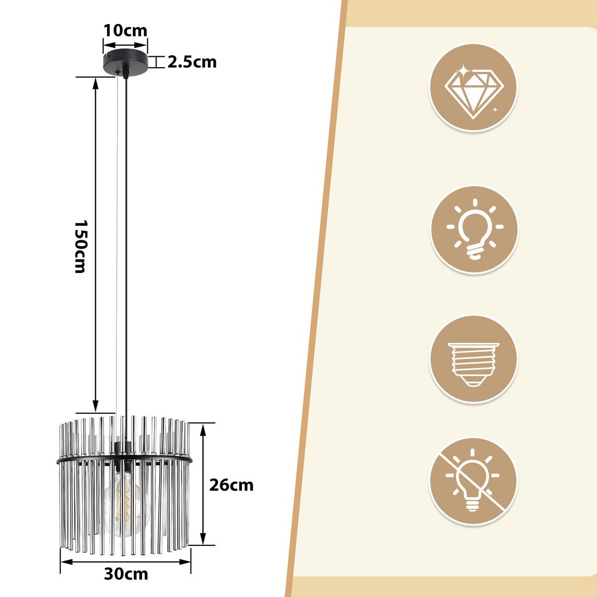 PENDELLEUCHTE Thalassa 30/10/150 cm - Schwarz, Metall (30/10/150cm) - ZMH