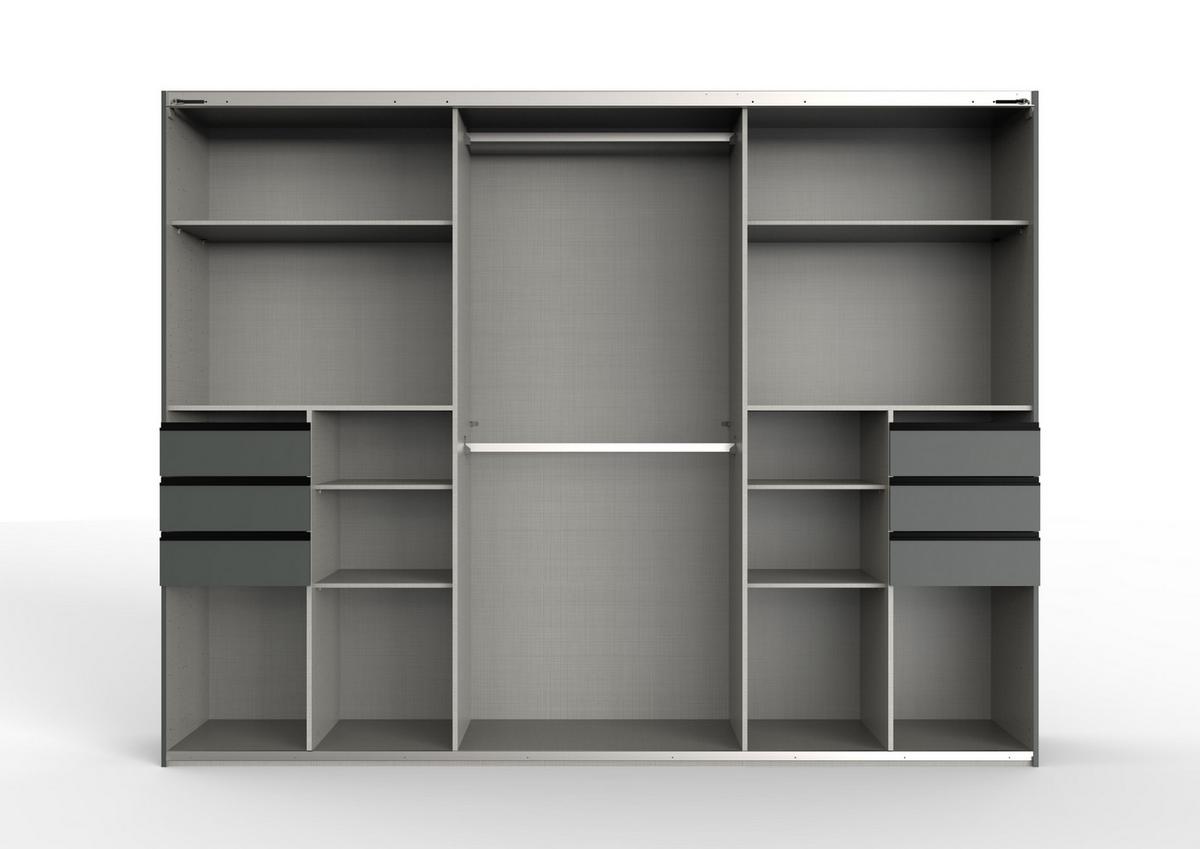 SCHWEBETÜRENSCHRANK 3-türig B270/H208/64 cm in Sandgrau mit Absetzungen in Grafit, Spiegel & Schubladen, Kleiderschrank inkl. Vollausstattung / 22507 - Sandfarben/Blau, Holzwerkstoff/Metall (270/208/64cm) - luma-home