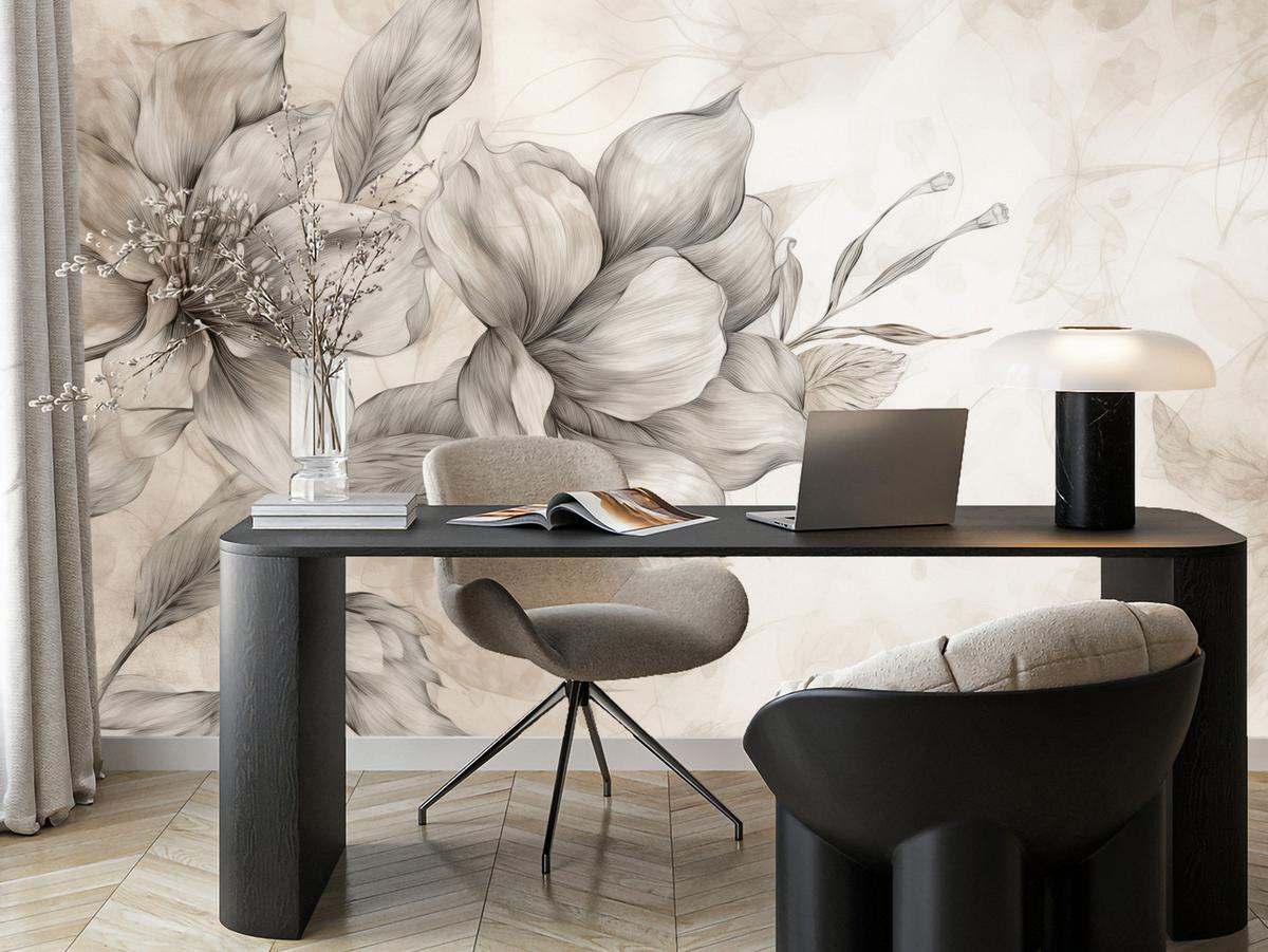 FOTOTAPETE für Wohnzimmer Abstrakt Blume Pflanzen 200x140 - Beige/Braun, Papier (200/140cm) - Muralo
