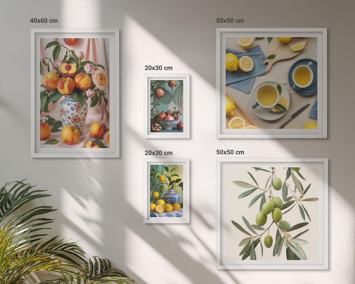 BILDER SET 5er Set - 50x50 cm & 20x30 cm & 40x60 cm Weißer Rahmen - Fruchtzusammensetzungen - Weiß, Kunststoff (40/60cm) - TULUP