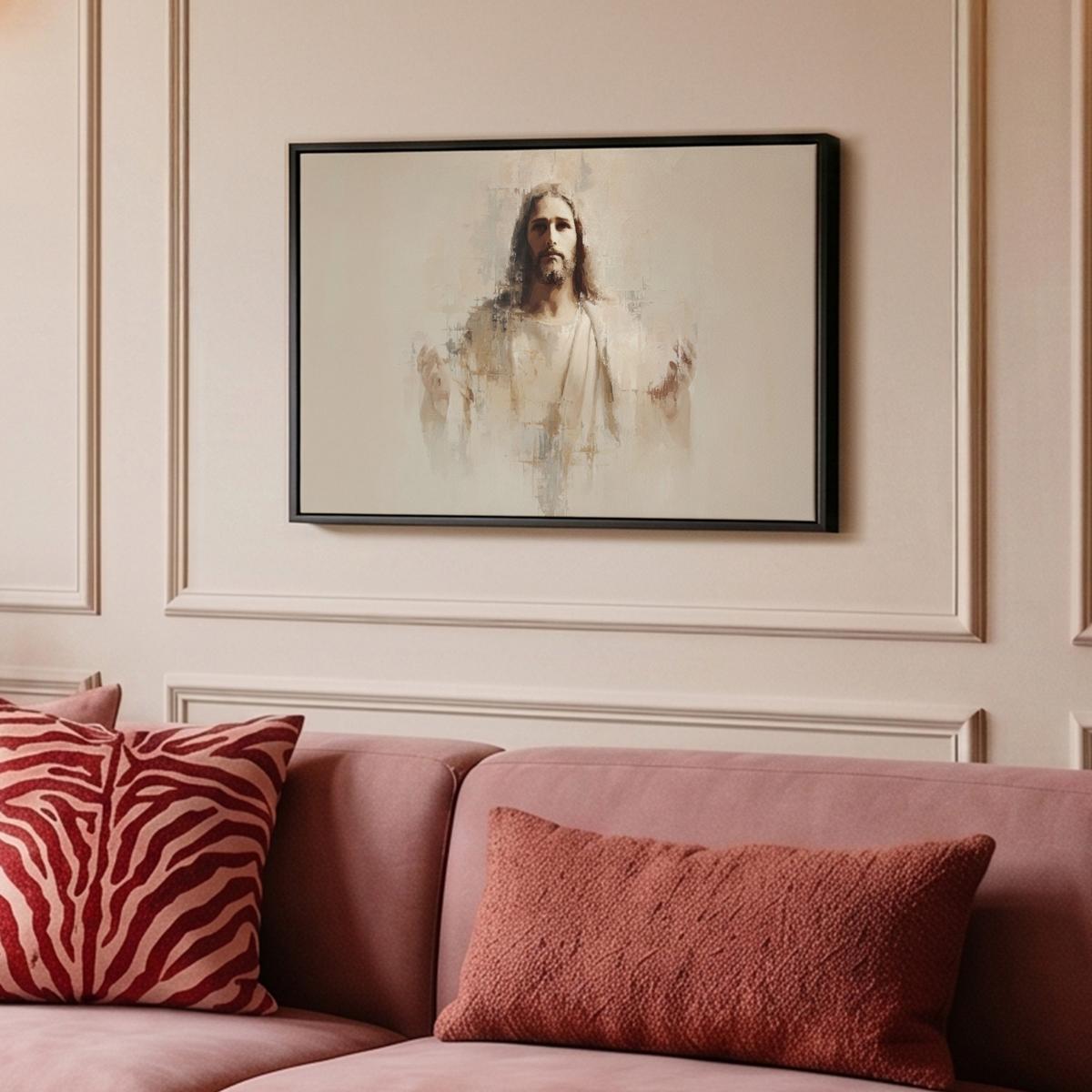 LEINWAND Bilder mit Rahmen - Porträt - Abstrakt - Jesus - Beige - 60x40 - Beige, Textil (60/40cm) - MuchoWow