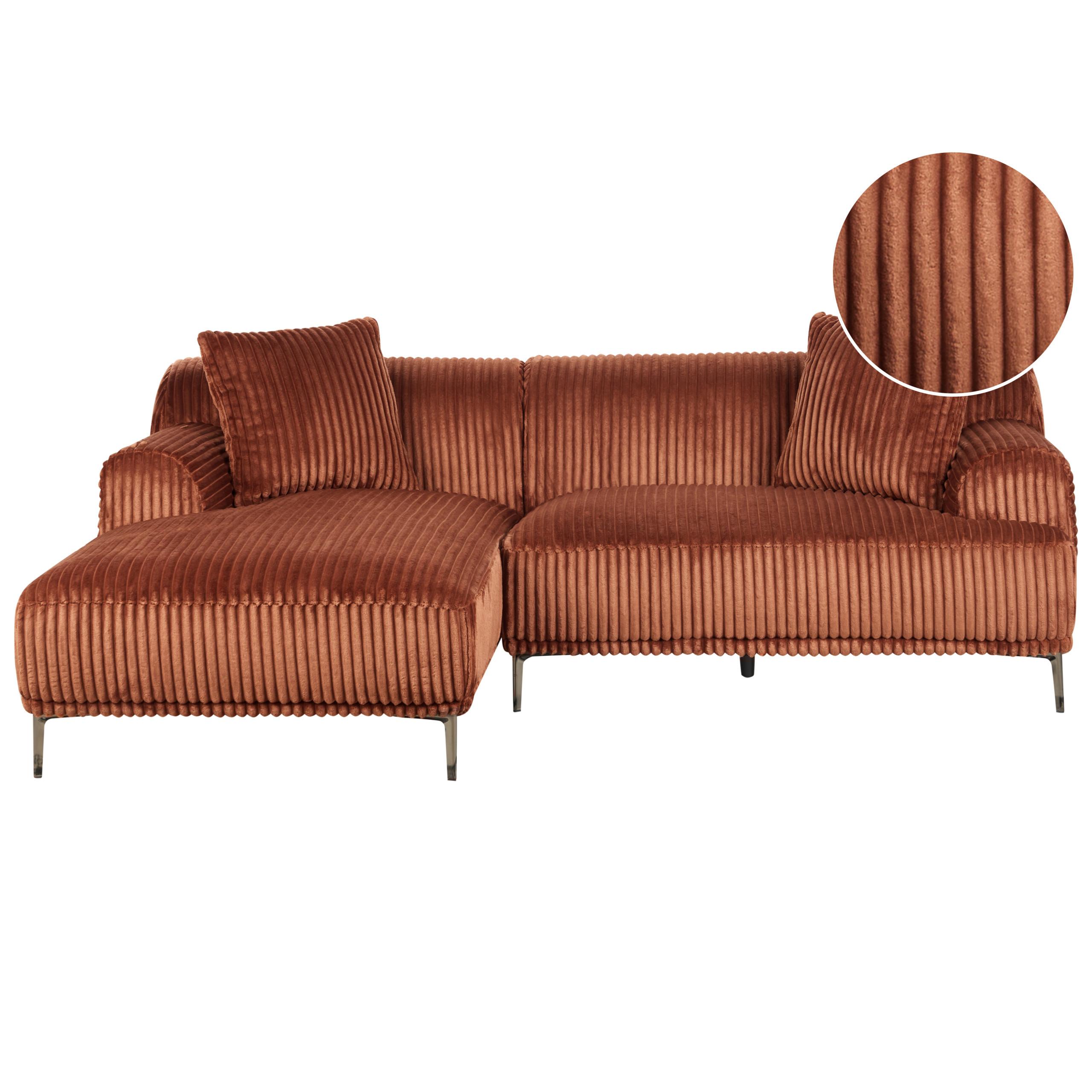 ECKSOFA Cord Braun rechtsseitig Stenum - Messingfarben/Braun, Textil (242/168cm) - Beliani