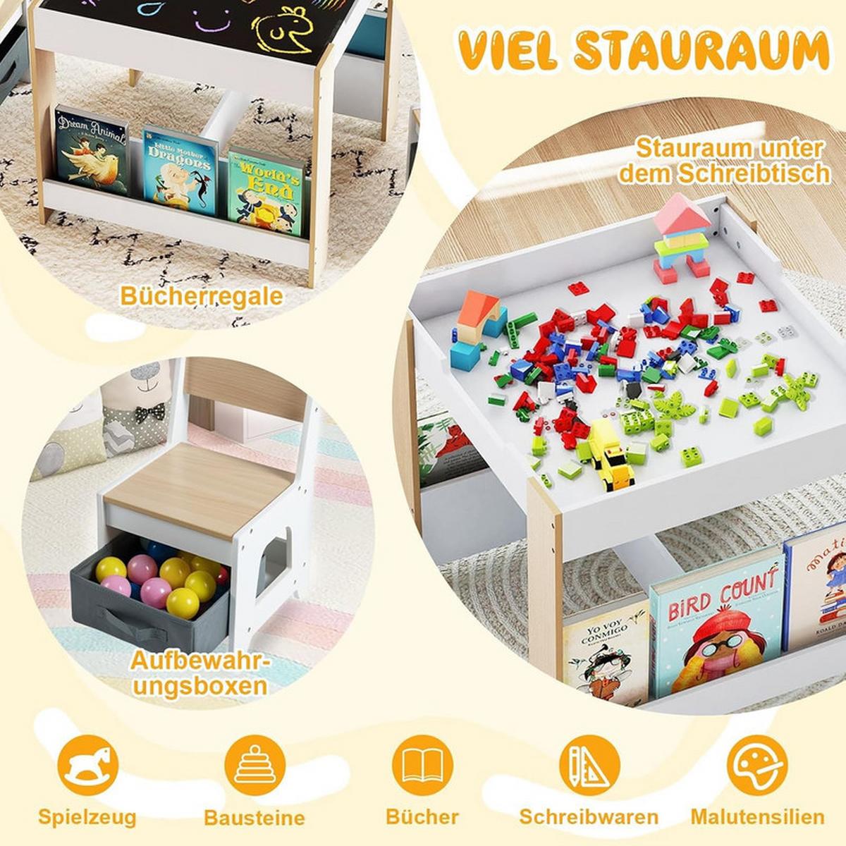 KINDERTISCH mit Stuhl natur(3-tlg) - Naturfarben, Holzwerkstoff (62/56.5/62cm) - COSTWAY
