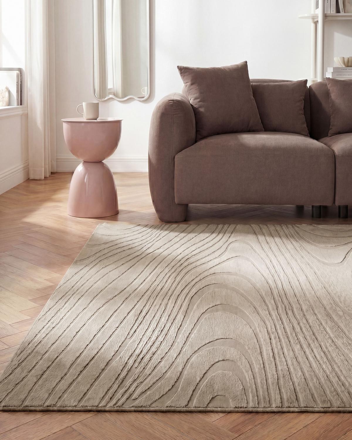 KUNSTFELLTEPPICH Beige 160/230 cm Ontake - Beige, Kunststoff (160/230cm) - Beliani