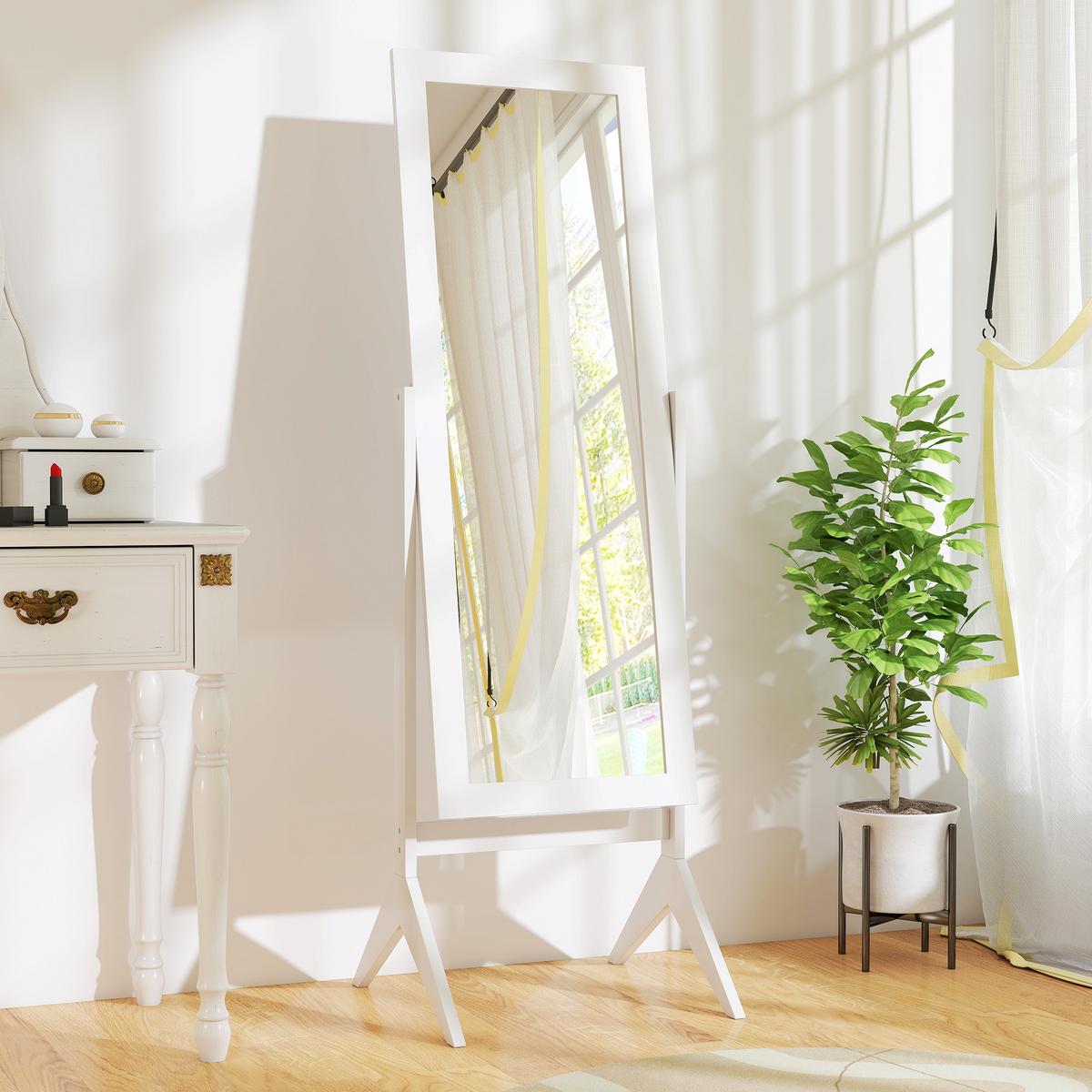 STANDSPIEGEL Erhöhte Füße Ganzkörperspiegel Schminkspiegel Pflegeleicht MDF - Weiß, Glas (46/148/47cm) - HOMCOM