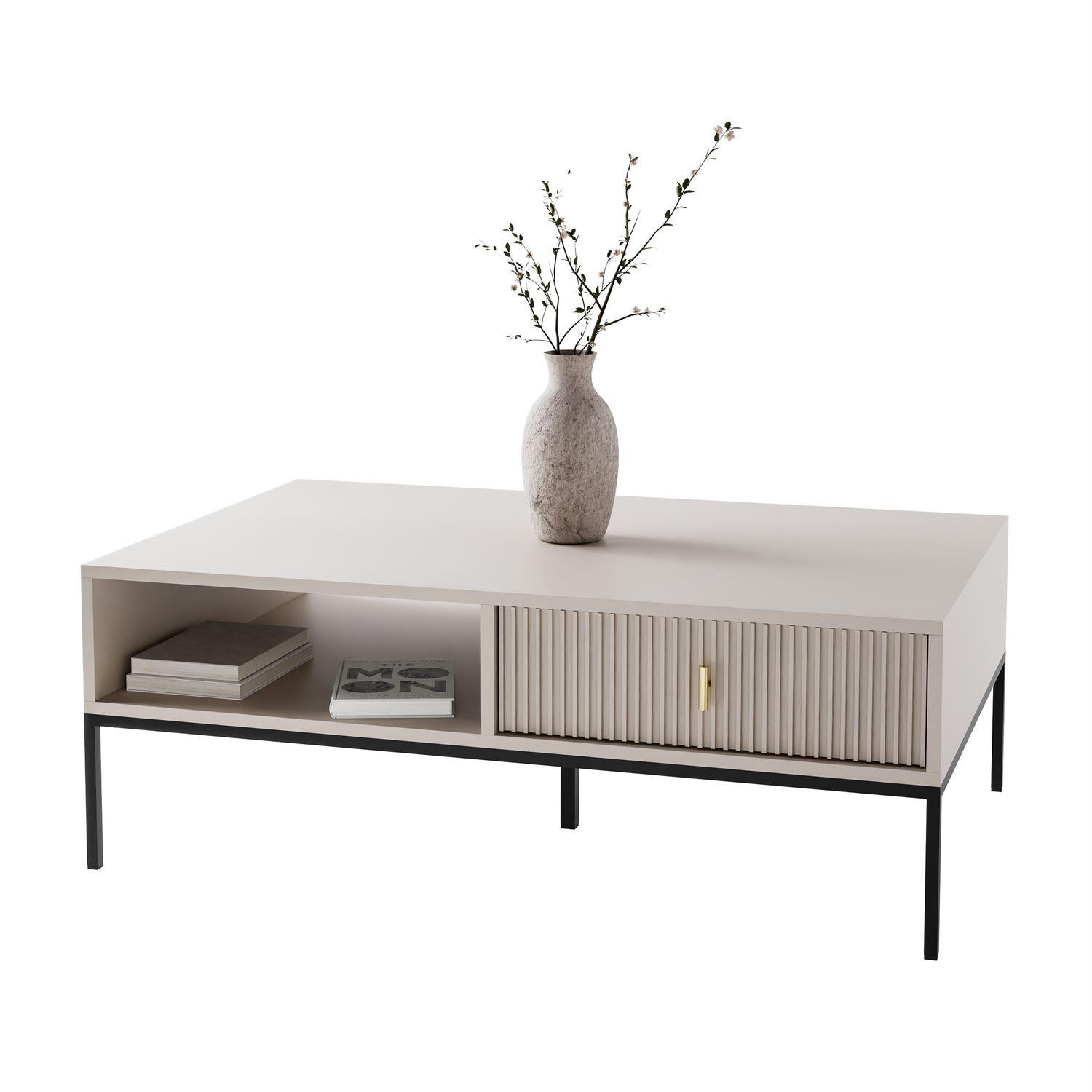 COUCHTISCH MIDNIGHT mit Schublade auf Gestell kaschmir - Kaschmir/Schwarz, Holzwerkstoff (68/104/39cm) - Lookway