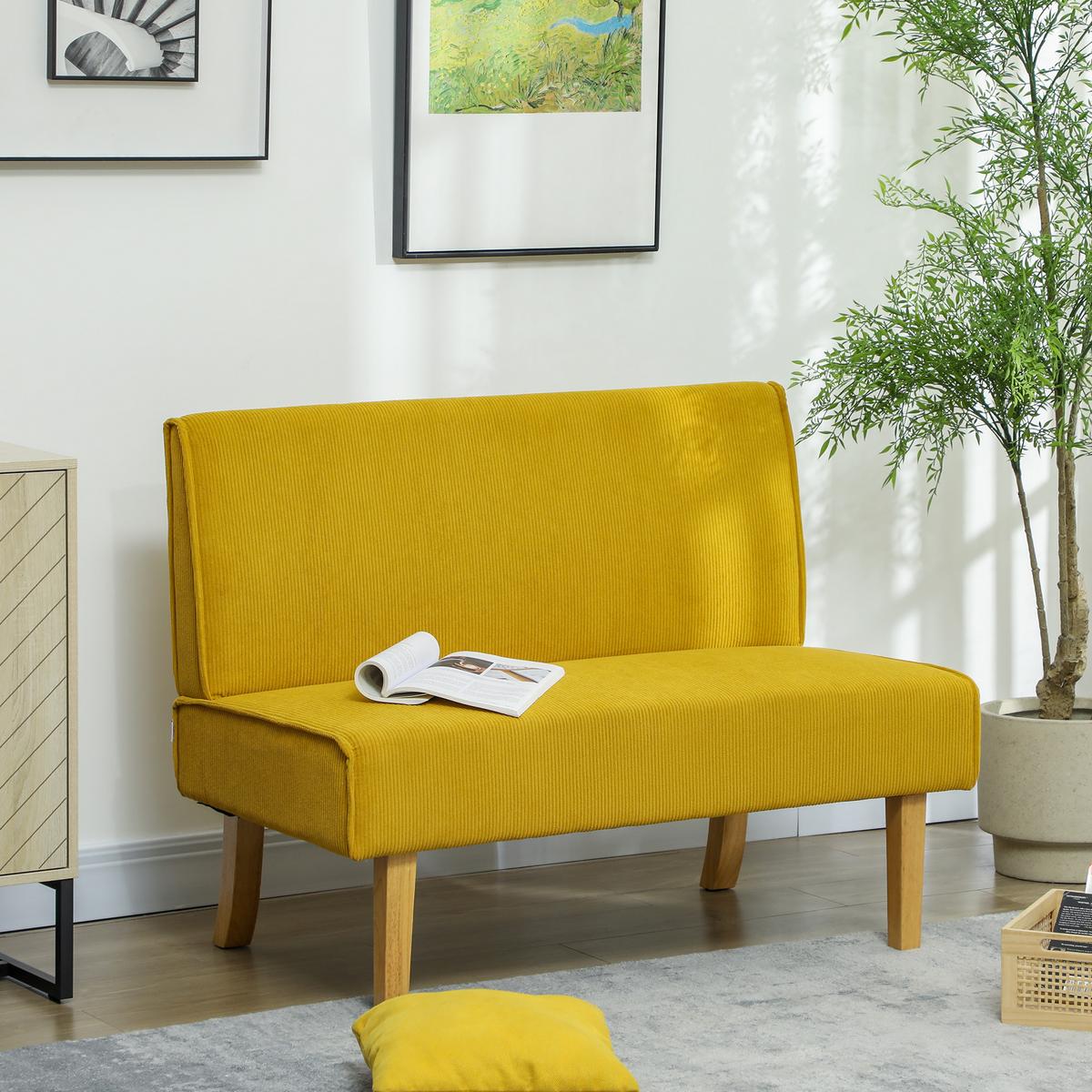 SOFA 2 Sitzer, mit Cord-Optik, 110 x 62 x 85 cm, Gelb - Gelb, Textil (62/85/110cm) - HOMCOM