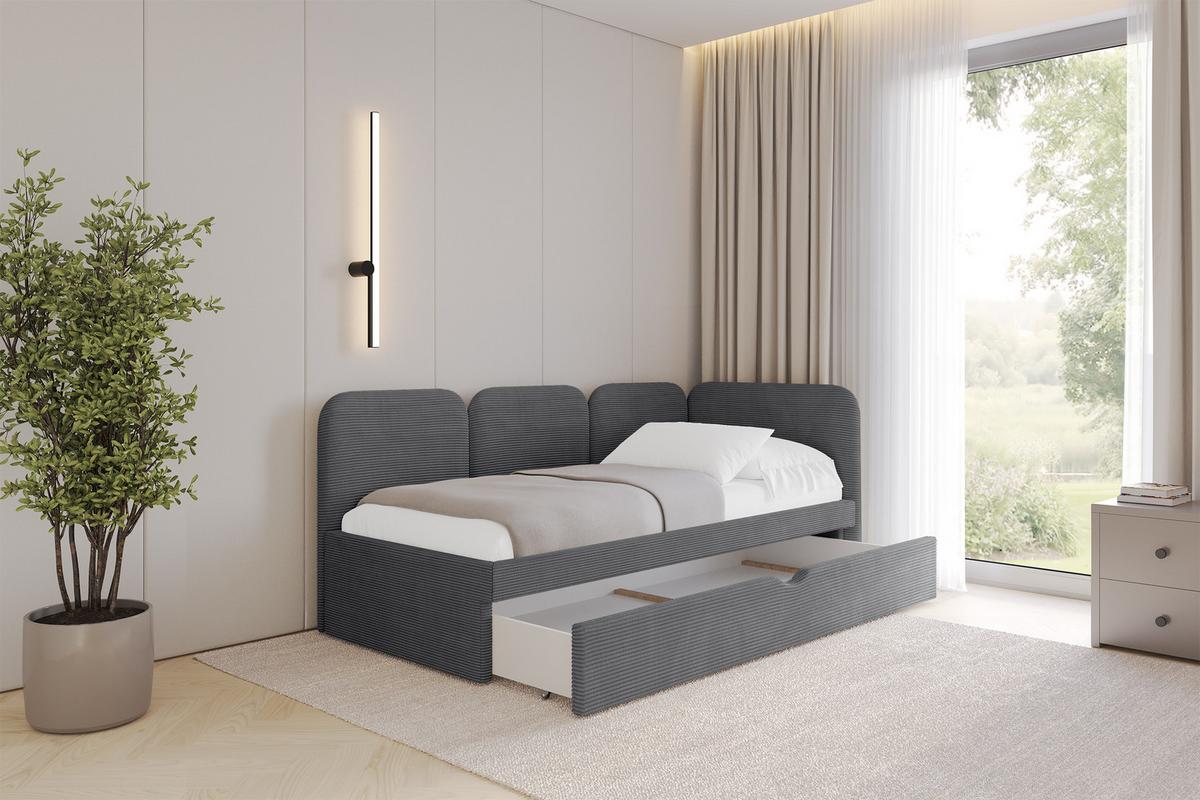 EINZELLBETT Jugendbett mit Bettkasten, Links - ALVY 100x200 Dunkelgrau - Dunkelgrau, Holzwerkstoff/Textil (100/200cm) - ALTDECOR