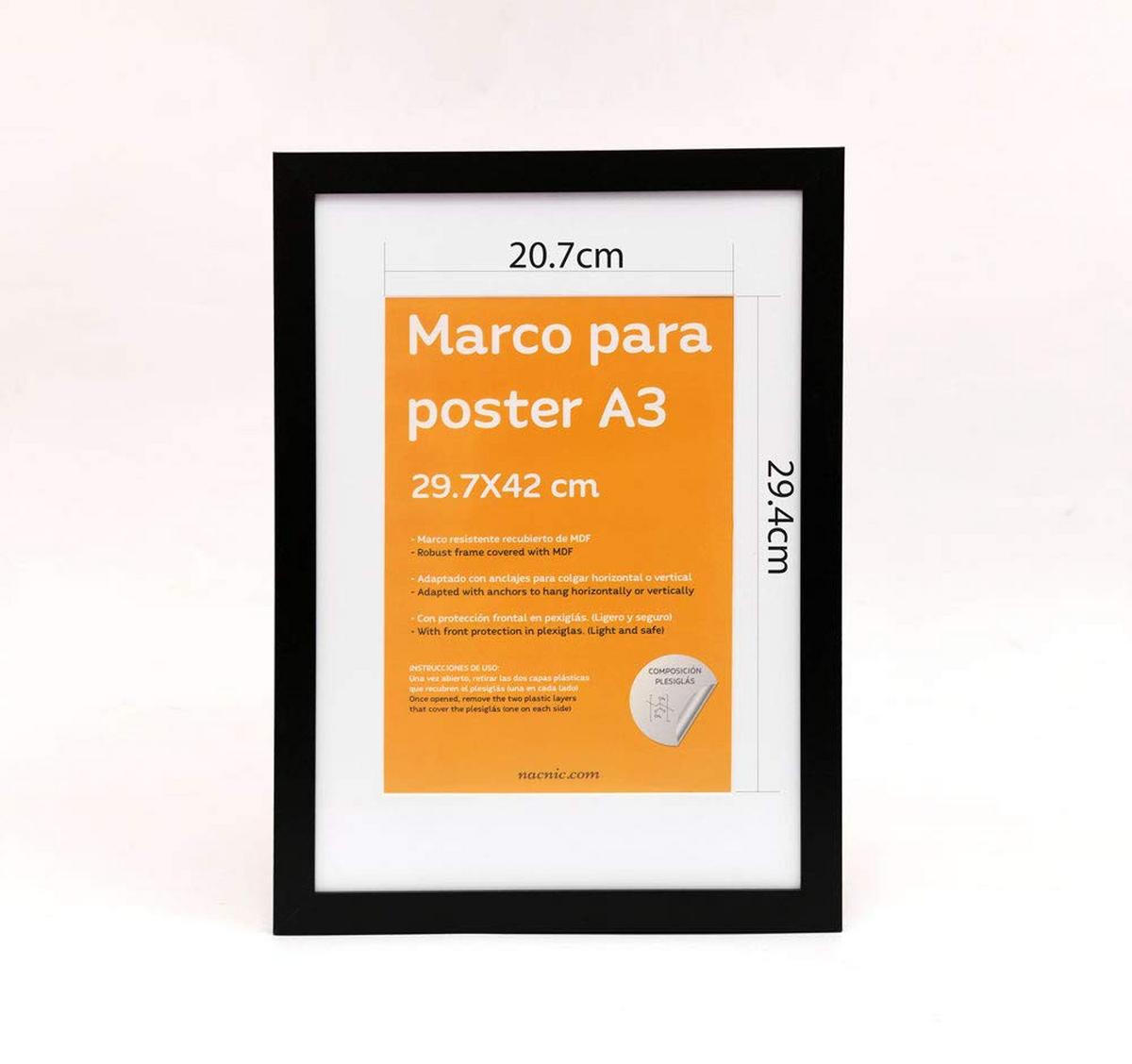 RAHMEN aus MDF und Acrylglas Schutz und Aussteller für Fotografien, Bilder, Poster, Gemälde, Dekoration für Haus Farbe Schwarz A3 - Schwarz, Holz (29.7/3cm) - Nacnic
