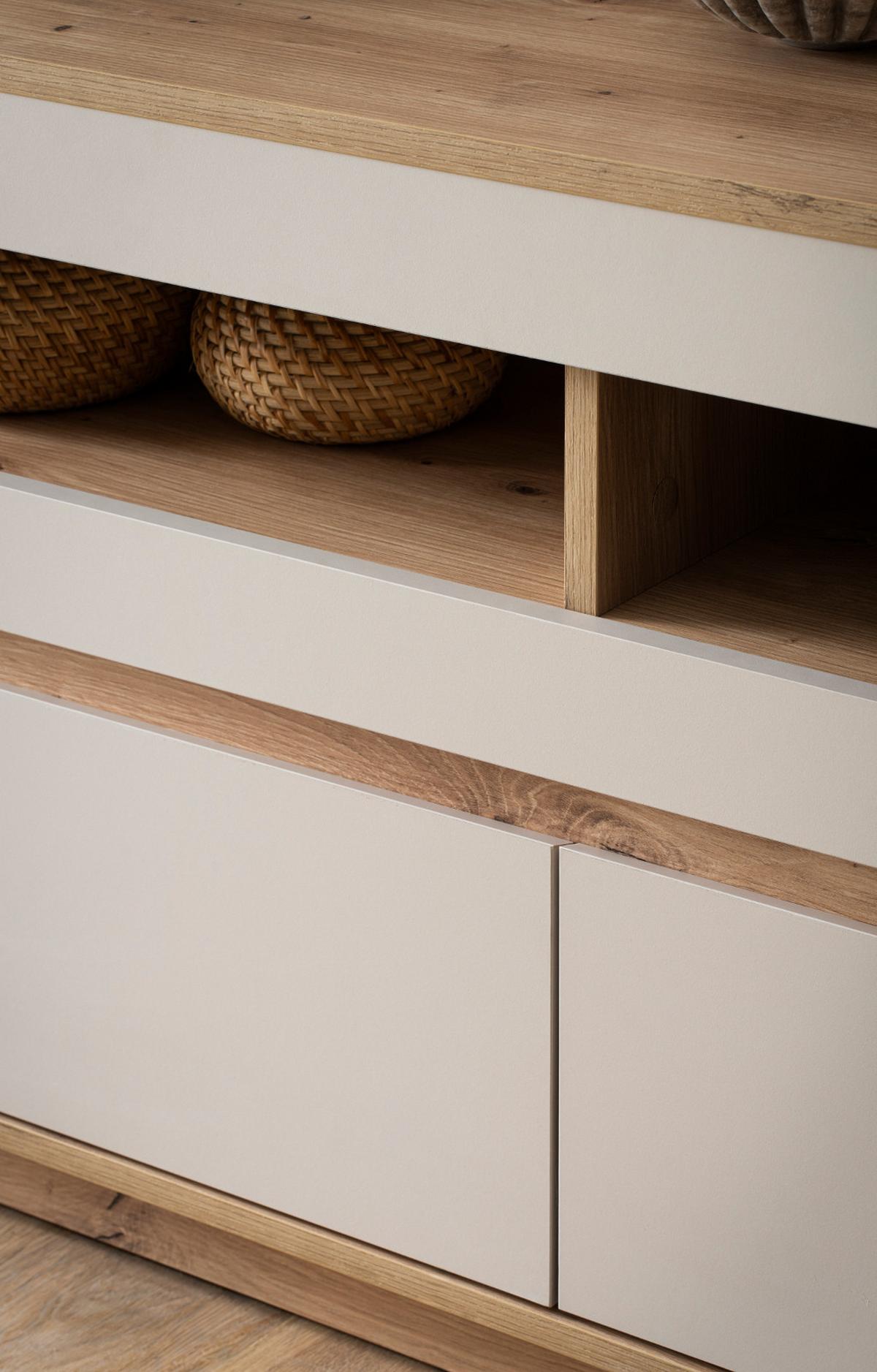 TV-LOWBOARD Kaschmir, Eiche Artisan 162 cm, TV Unterteil mit Schubkästen - Kaschmir/Eiche Artisan, Holzwerkstoff/Metall (162/60/45cm) - Furn.Design