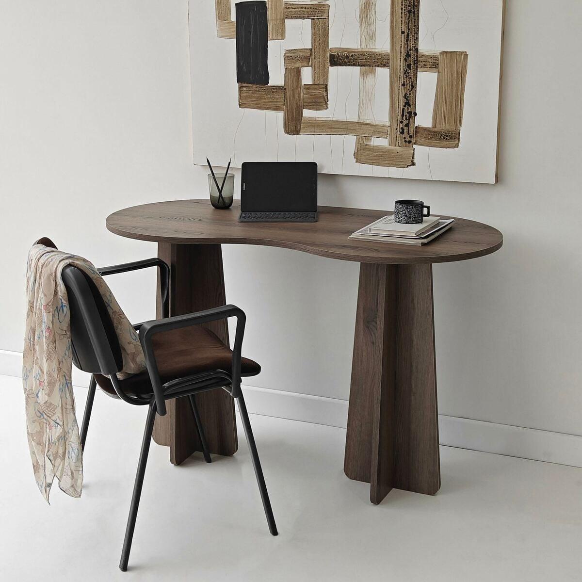 SCHREIBTISCH mit organisch-form Tischplatte 120/60/75 cm - Naturfarben, Holzwerkstoff (8.5/60/75cm) - Calicosy