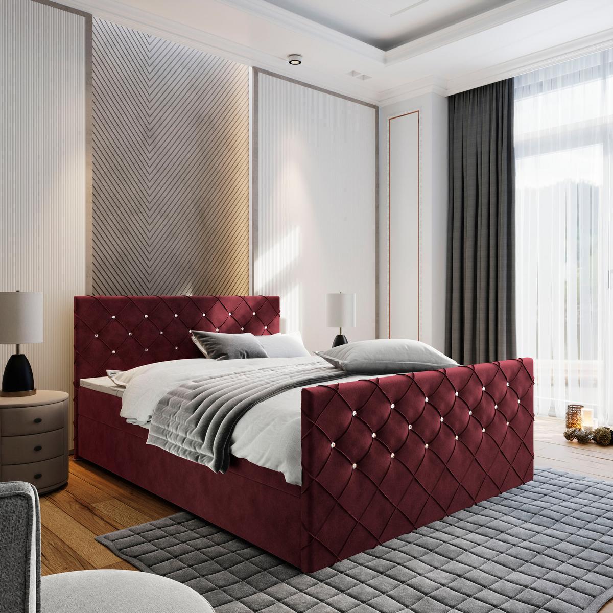 BOXBETT MANDI 160x200 cm mit Matratze und Topper, H2+H3 - Rot - Rot, Holz (160/200cm) - MASSENO