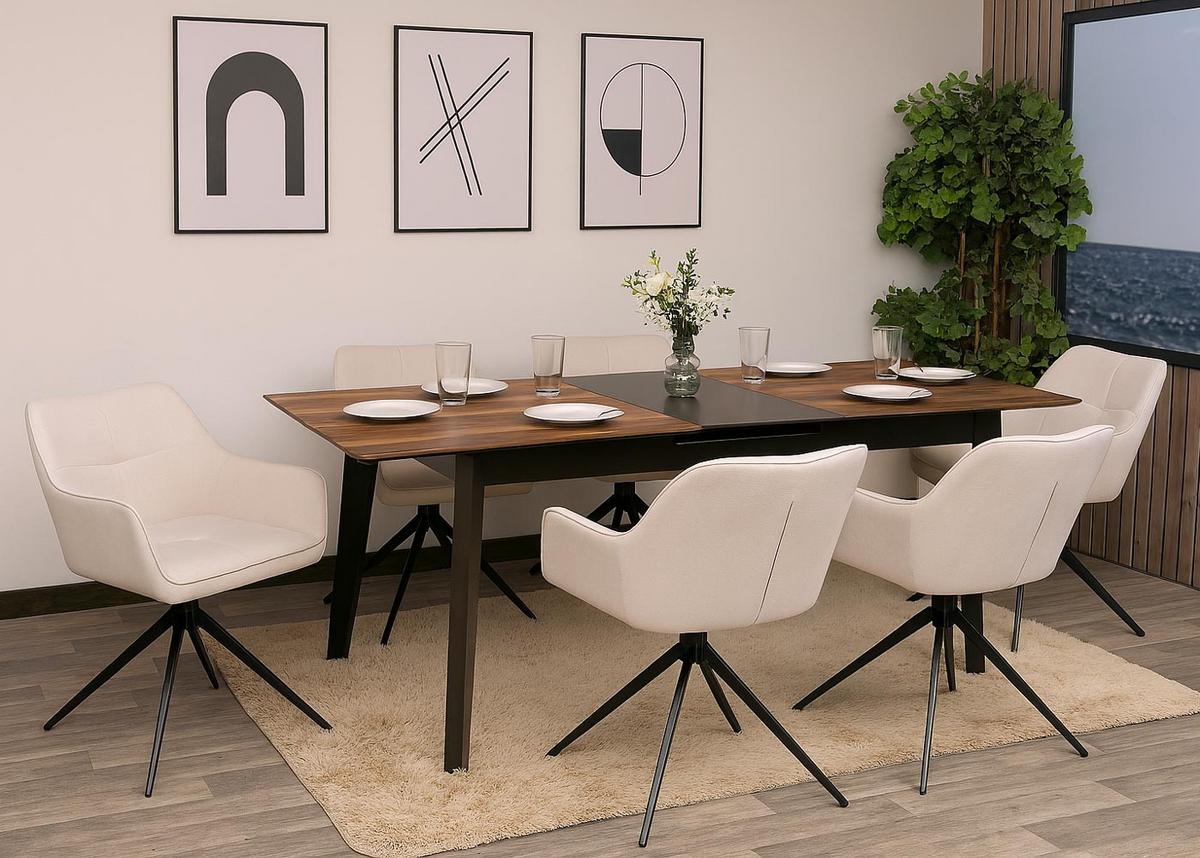 ESSZIMMERSTUHL Schwarz, Cremeweiß 6er-Set - Creme/Schwarz, Textil (53/80/59cm) - MCW