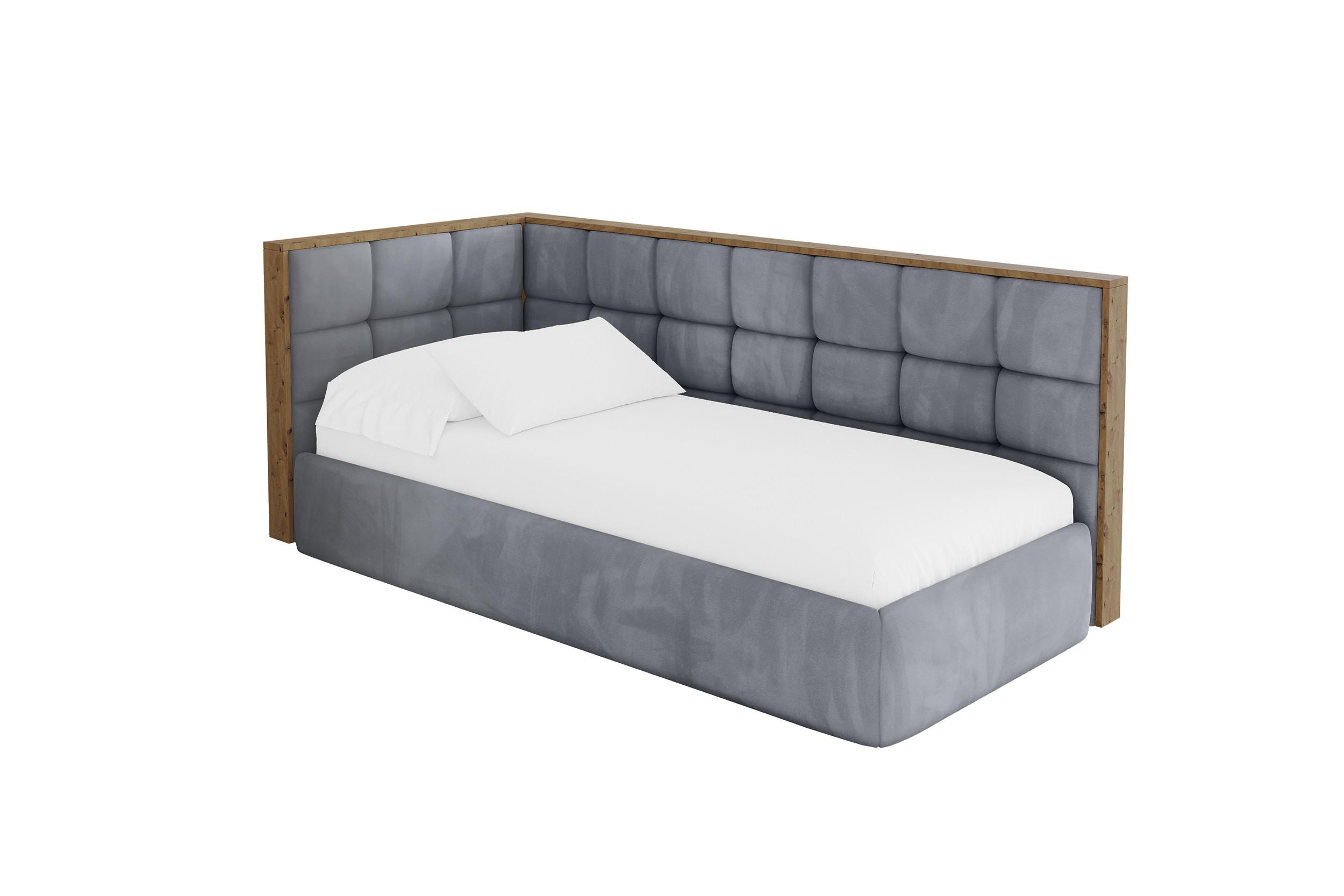 EINZELLBETT Jugendbett mit Bettkasten, Rechts - SOVY 100x200 Grau - Blaugrau, Holzwerkstoff/Textil (100/200cm) - ALTDECOR