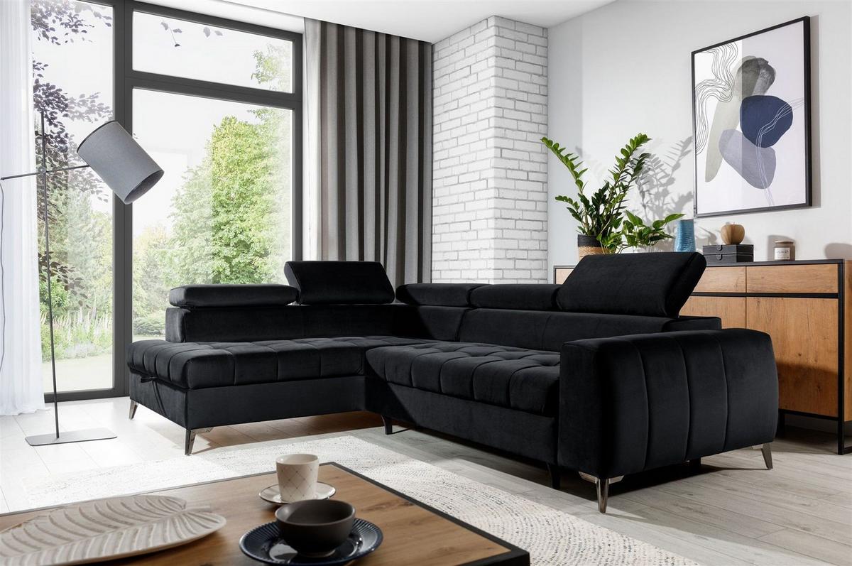 ECKSOFA Schlafsofa Agnesa In Salvador - Schwarz, Holzwerkstoff/Textil (275/200cm) - Fun Möbel