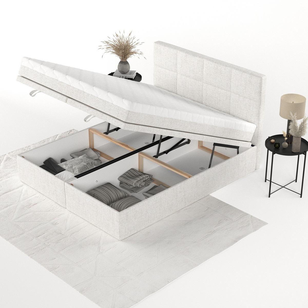 BOXBETT Tessa 180/200 cm Creme im Neve Stoff - Creme/Schwarz, Holz/Holzwerkstoff (180/200cm) - AltaBeds