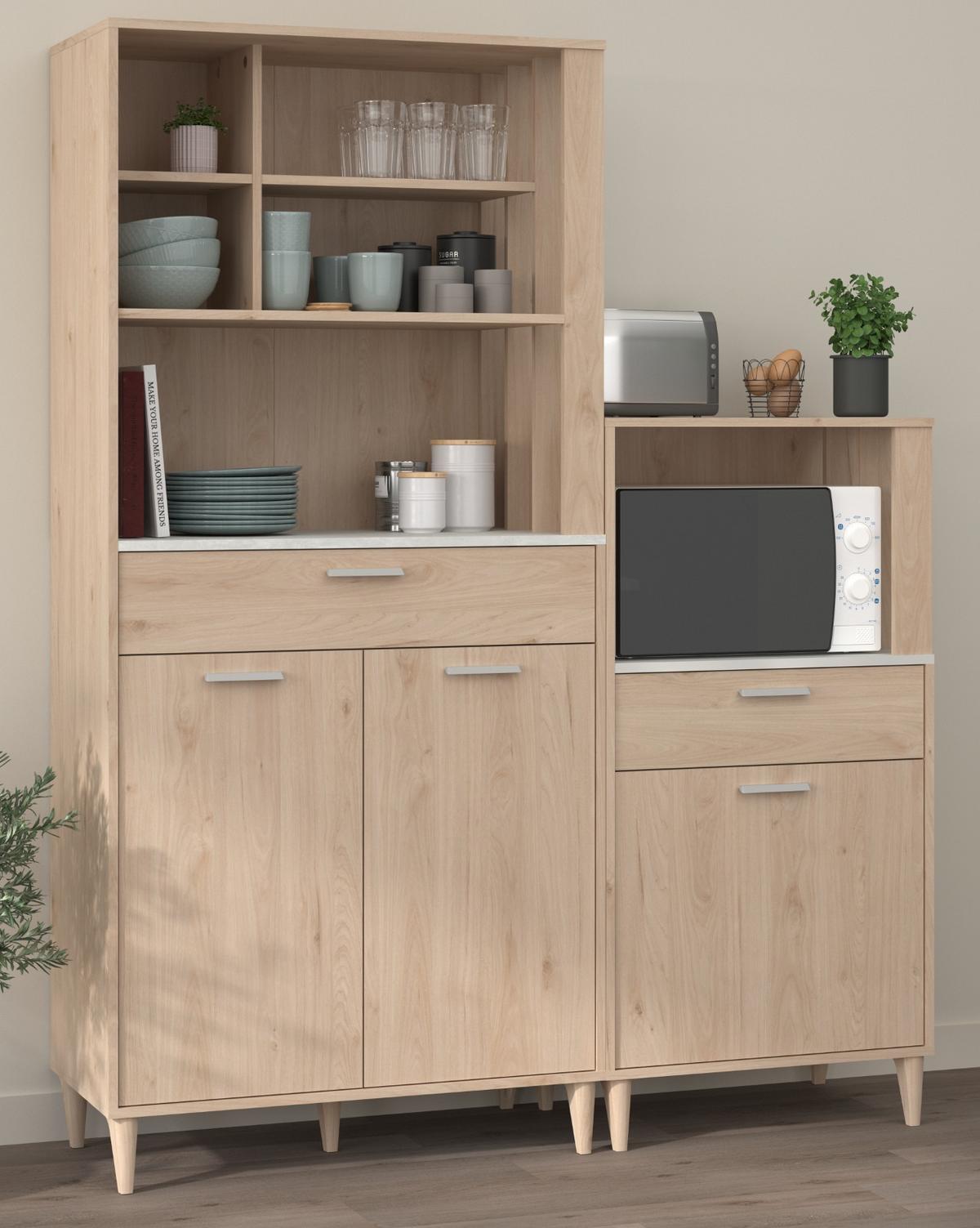 BUFFET Set 2-tlg. Eiche grau, mit Buffetschrank und Küchenschrank - Eichefarben/Grau, Holzwerkstoff (145/185/41cm) - Parisot Meuble