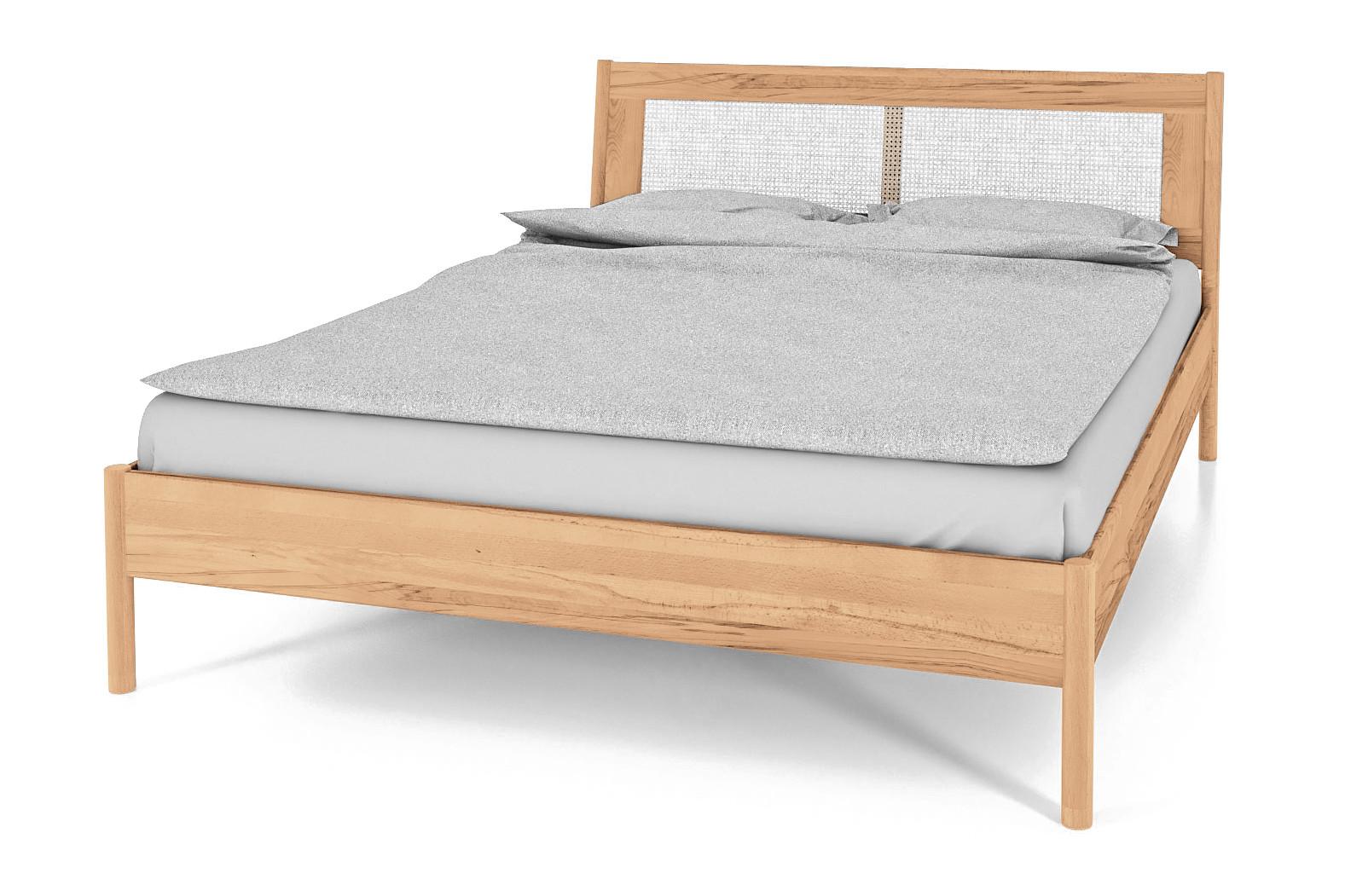 BETT MIT RATTANKOPFTEIL INA 80x200 Kernbuche - Creme, Holz (80/200cm) - byoak