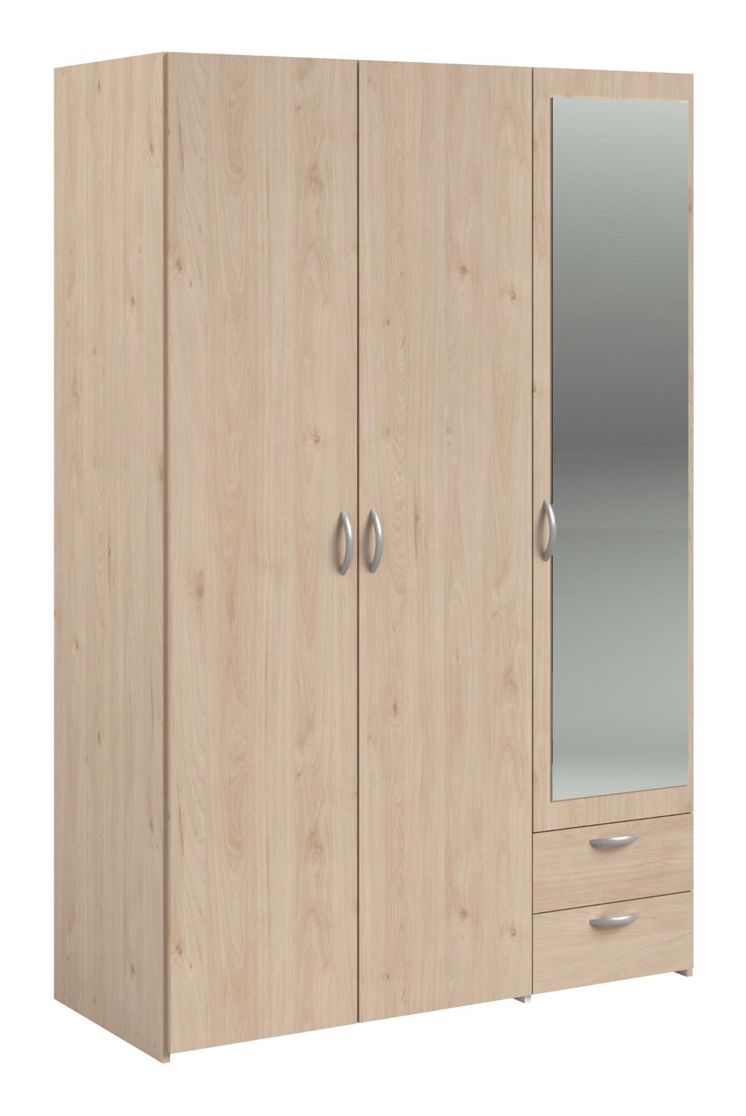 KLEIDERSCHRANK mit Spiegel Eiche 120 x 185 cm, Drehtürenschrank mit 3 Türen - Eichefarben/Silberfarben, Holzwerkstoff/Kunststoff (120/185/51cm) - Furn.Design