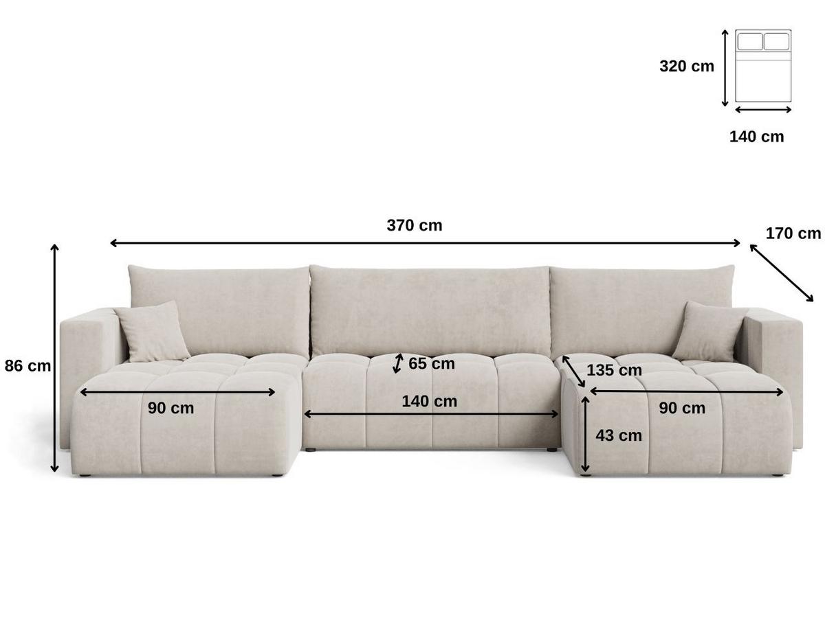 ECKSOFA U Neva Ecru - Ecru, Holz/Textil (370/170cm) - Graingold