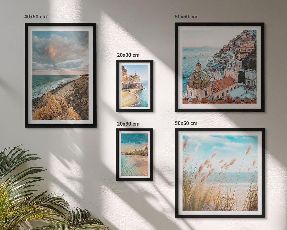 BILDER SET 5er Set - 50x50 cm & 20x30 cm & 40x60 cm Schwarzer Rahmen - Landschaften Strand Stadt Klippen - Schwarz, Kunststoff (40/60cm) - TULUP